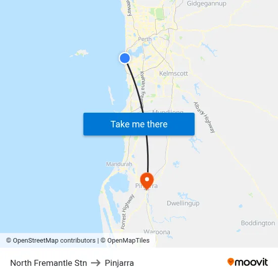 North Fremantle Stn to Pinjarra map