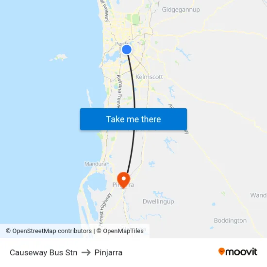 Causeway Bus Stn to Pinjarra map