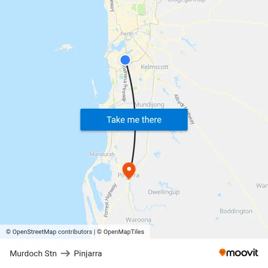 Murdoch Stn to Pinjarra map