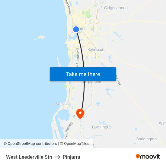West Leederville Stn to Pinjarra map