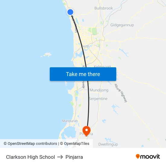 Clarkson High School to Pinjarra map