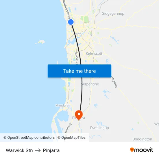 Warwick Stn to Pinjarra map