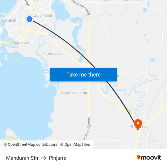 Mandurah Stn to Pinjarra map