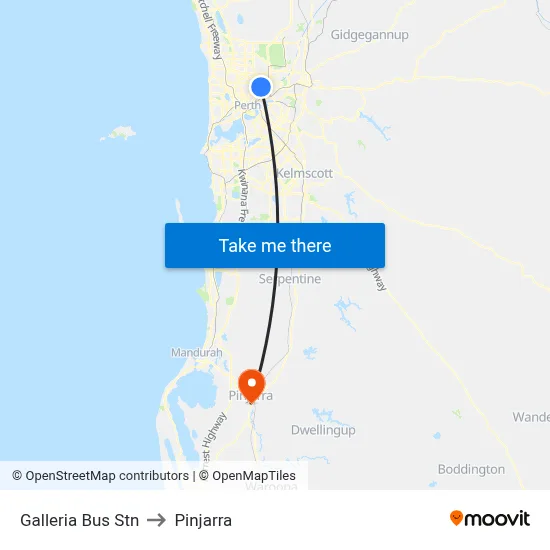 Galleria Bus Stn to Pinjarra map