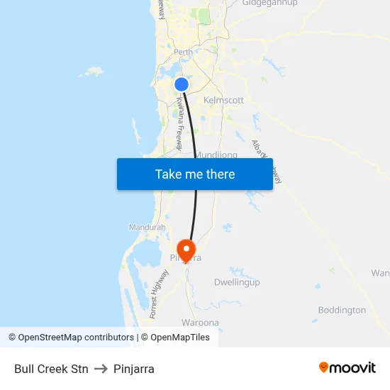 Bull Creek Stn to Pinjarra map