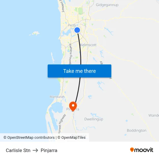 Carlisle Stn to Pinjarra map