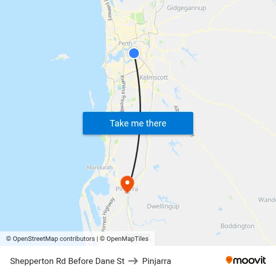 Shepperton Rd Before Dane St to Pinjarra map
