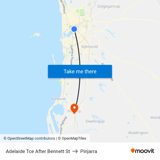 Adelaide Tce After Bennett St to Pinjarra map
