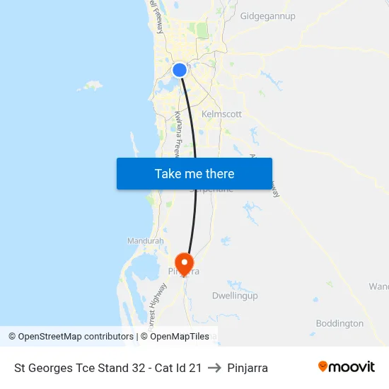 St Georges Tce Stand 32 - Cat Id 21 to Pinjarra map