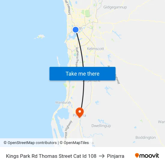 Kings Park Rd Thomas Street Cat Id 108 to Pinjarra map