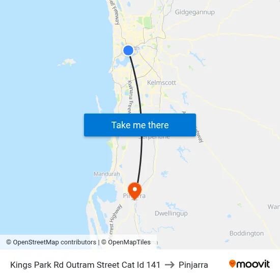 Kings Park Rd Outram Street Cat Id 141 to Pinjarra map