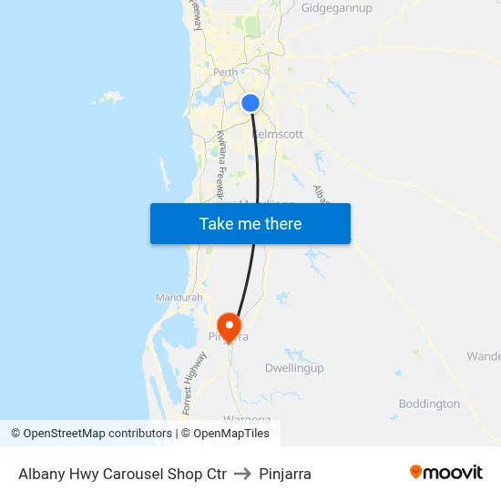 Albany Hwy Carousel Shop Ctr to Pinjarra map