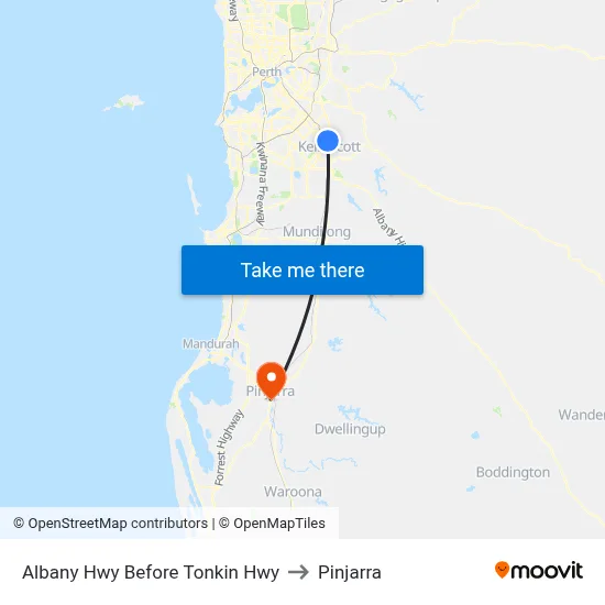 Albany Hwy Before Tonkin Hwy to Pinjarra map