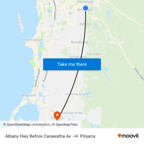 Albany Hwy Before Carawatha Av to Pinjarra map