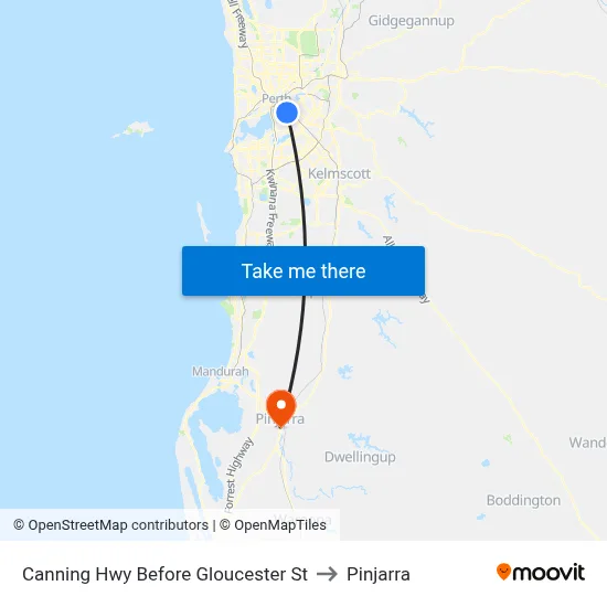 Canning Hwy Before Gloucester St to Pinjarra map