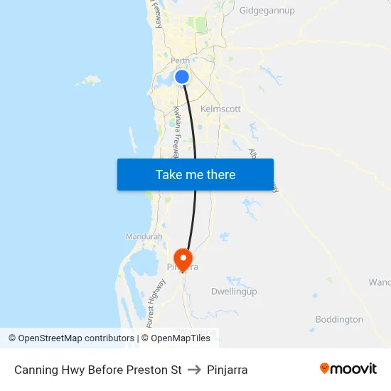 Canning Hwy Before Preston St to Pinjarra map