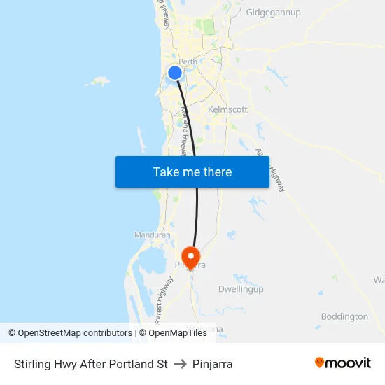 Stirling Hwy After Portland St to Pinjarra map