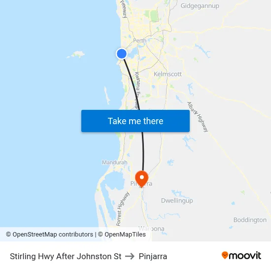 Stirling Hwy After Johnston St to Pinjarra map