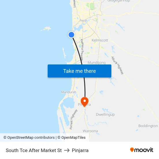 South Tce After Market St to Pinjarra map