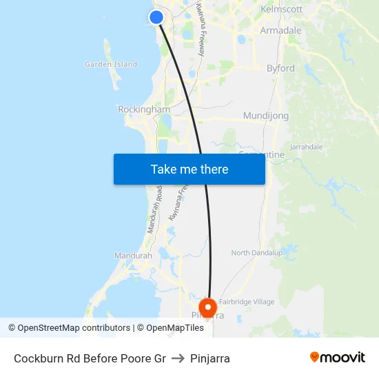Cockburn Rd Before Poore Gr to Pinjarra map