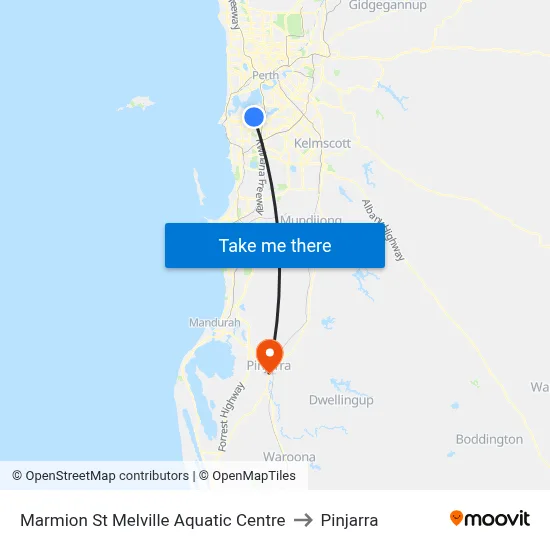 Marmion St Melville Aquatic Centre to Pinjarra map