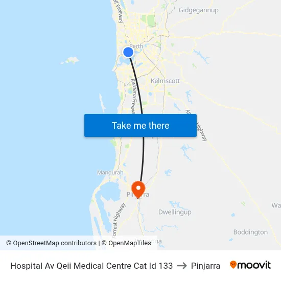 Hospital Av Qeii Medical Centre Cat Id 133 to Pinjarra map