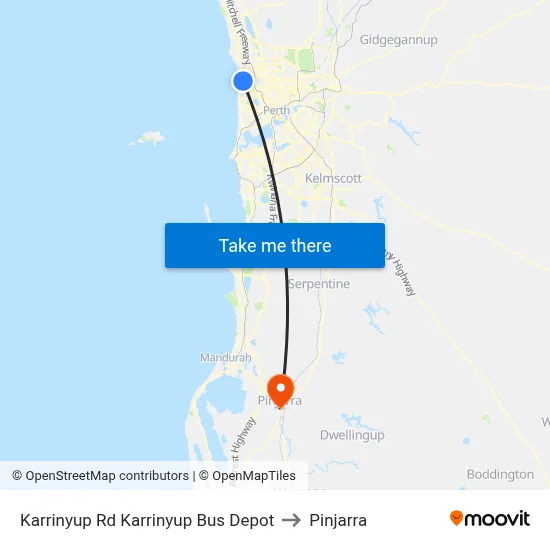 Karrinyup Rd Karrinyup Bus Depot to Pinjarra map