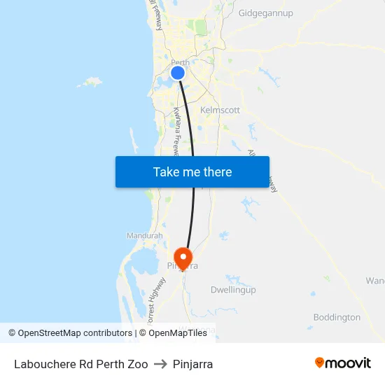 Labouchere Rd Perth Zoo to Pinjarra map