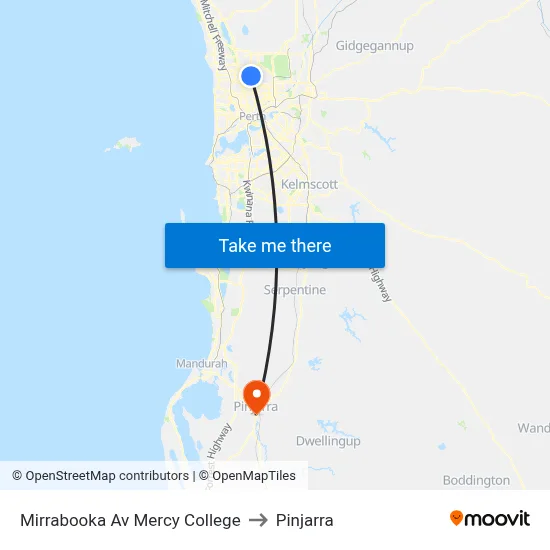 Mirrabooka Av Mercy College to Pinjarra map