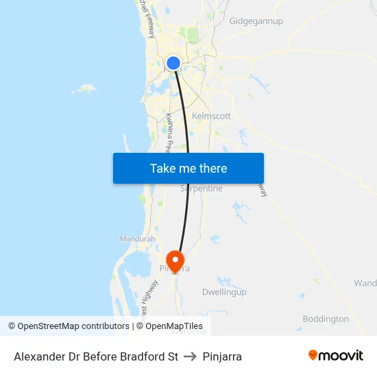 Alexander Dr Before Bradford St to Pinjarra map
