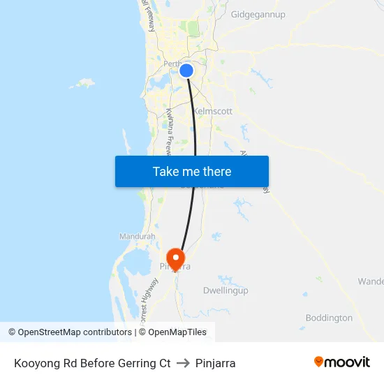 Kooyong Rd Before Gerring Ct to Pinjarra map
