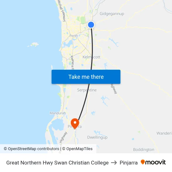 Great Northern Hwy Swan Christian College to Pinjarra map