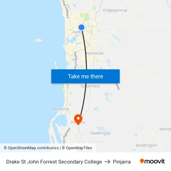 Drake St John Forrest Secondary College to Pinjarra map
