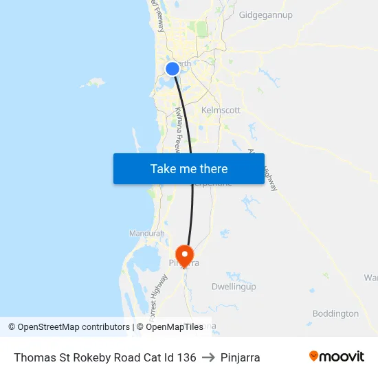 Thomas St Rokeby Road Cat Id 136 to Pinjarra map
