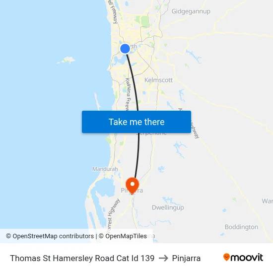 Thomas St Hamersley Road Cat Id 139 to Pinjarra map