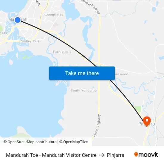 Mandurah Tce  - Mandurah Visitor Centre to Pinjarra map