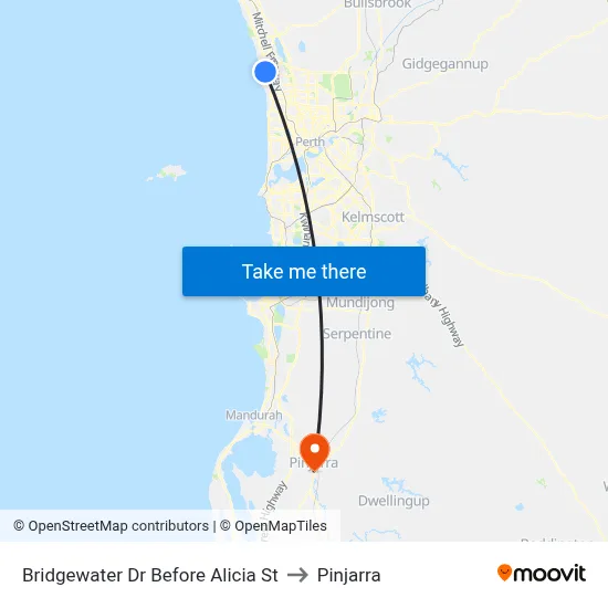 Bridgewater Dr Before Alicia St to Pinjarra map