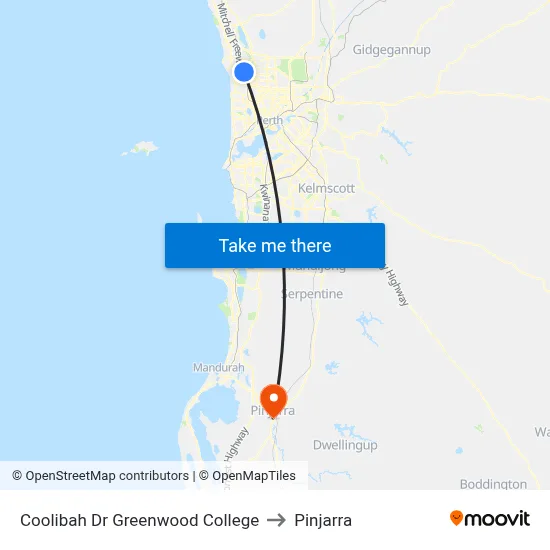 Coolibah Dr Greenwood College to Pinjarra map
