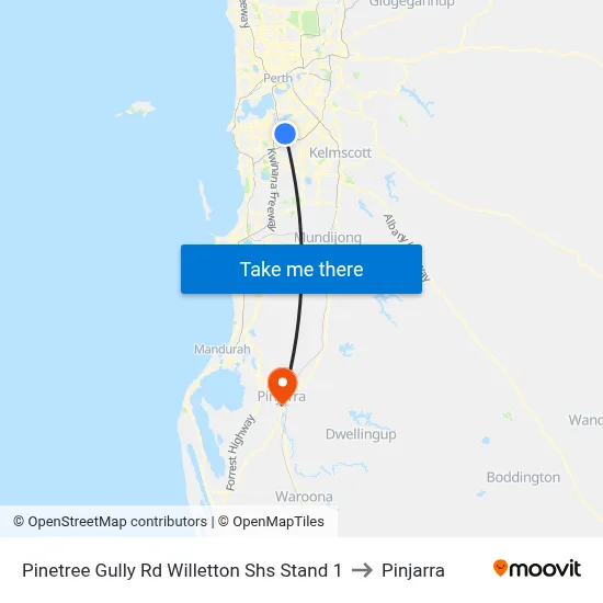 Pinetree Gully Rd Willetton Shs Stand 1 to Pinjarra map