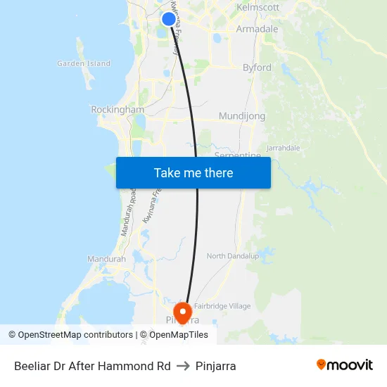 Beeliar Dr After Hammond Rd to Pinjarra map