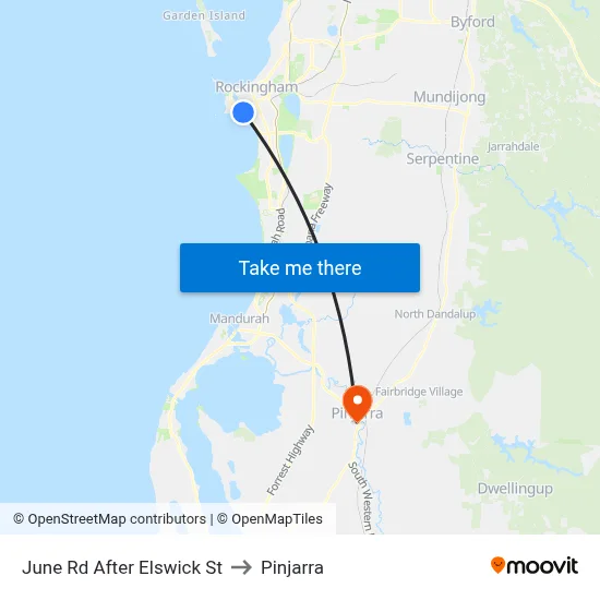 June Rd After Elswick St to Pinjarra map