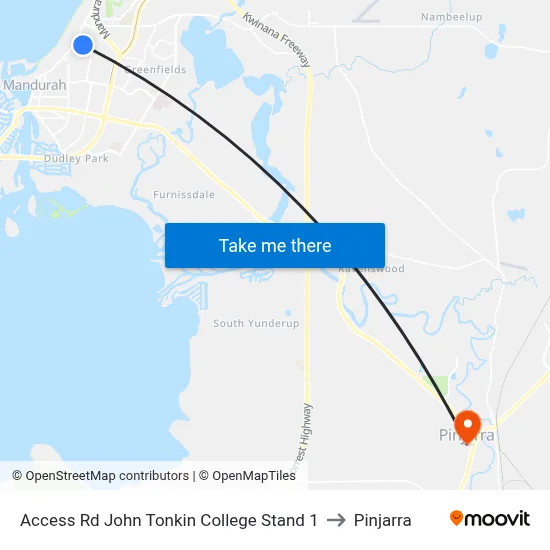 Access Rd John Tonkin College Stand 1 to Pinjarra map