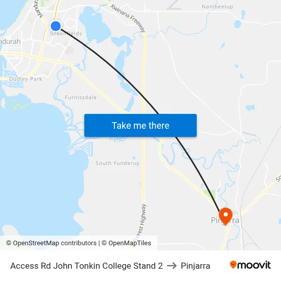 Access Rd John Tonkin College Stand 2 to Pinjarra map
