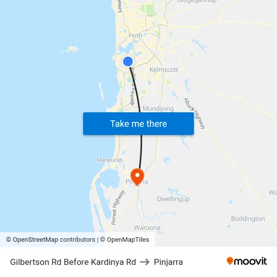 Gilbertson Rd Before Kardinya Rd to Pinjarra map