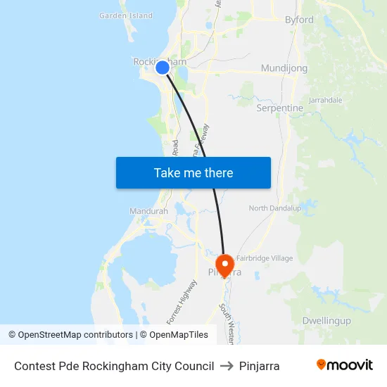 Contest Pde Rockingham City Council to Pinjarra map