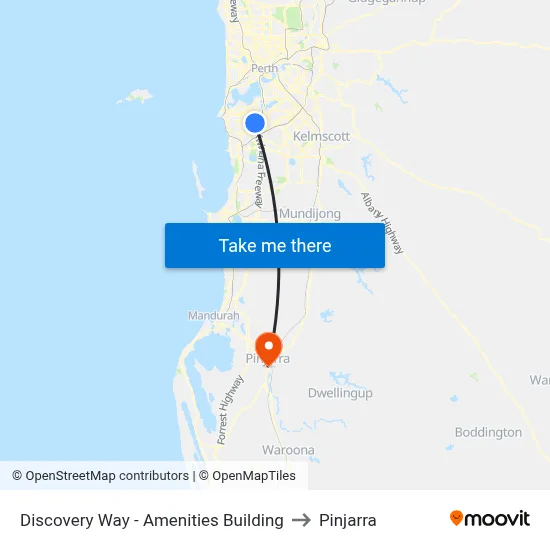 Discovery Way - Amenities Building to Pinjarra map