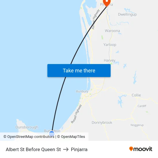 Albert St Before Queen St to Pinjarra map