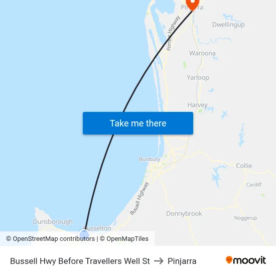 Bussell Hwy Before Travellers Well St to Pinjarra map