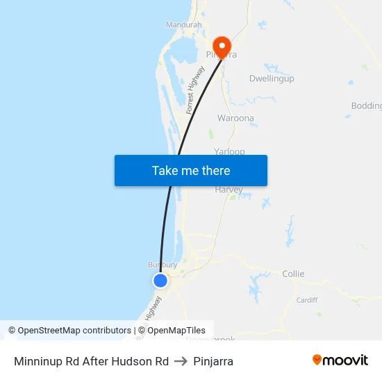 Minninup Rd After Hudson Rd to Pinjarra map