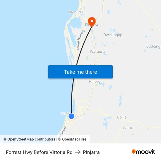 Forrest Hwy Before Vittoria Rd to Pinjarra map